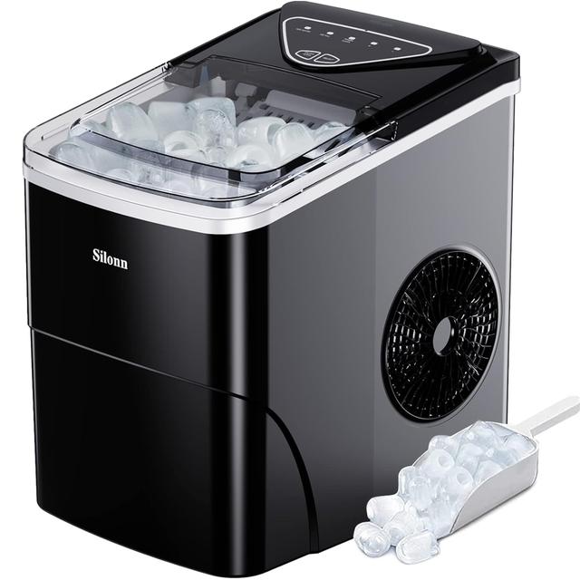 Product image of Silonn Ice Maker Countertop, 9 Cubes Ready in 6 Mins, 26lbs in 24Hrs, Self-Cleaning Ice Machine with Ice Scoop and Basket, 2 Sizes of Bullet Ice for Home Kitchen Office Bar Party