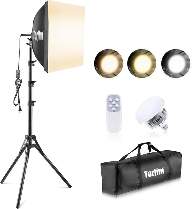 Product image of Torjim Softbox Photography Lighting Kit, 16'' x 16'' Professional Softbox Lighting Kit with 85W 3000-7500K LED Bulbs, Studio Lights for Photography/Video Recording/Live Streaming/Portraits Shooting