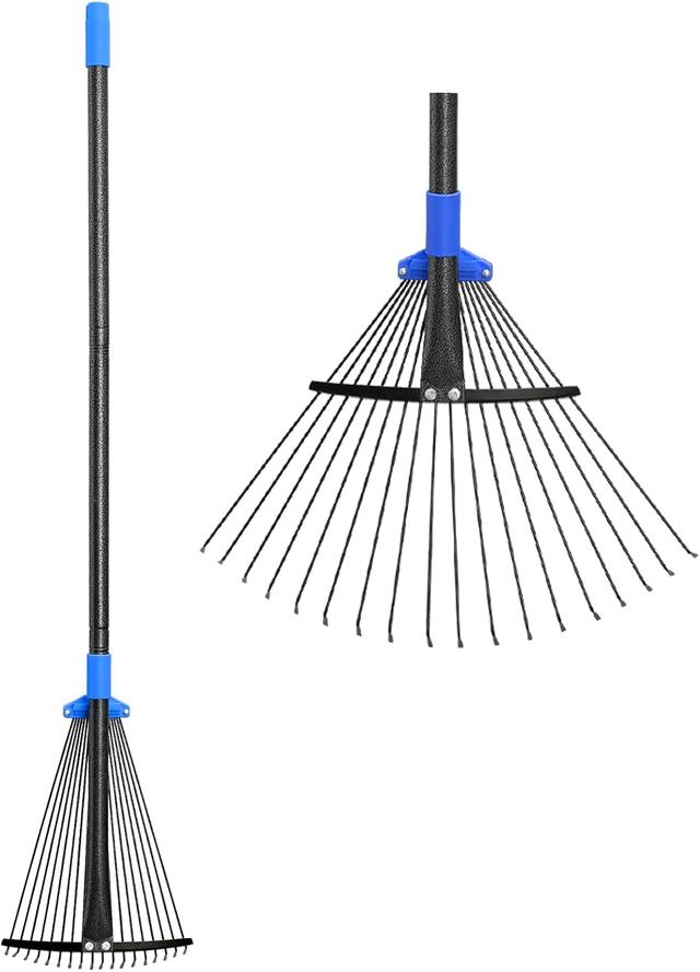 Product image of Adjustable Metal Leaf Rake Long Handle, Garden Rakes for Lawns Heavy Duty Leaves with Expandable Head 8-17", Yard Women Kids Rake for Gardening RV Camping