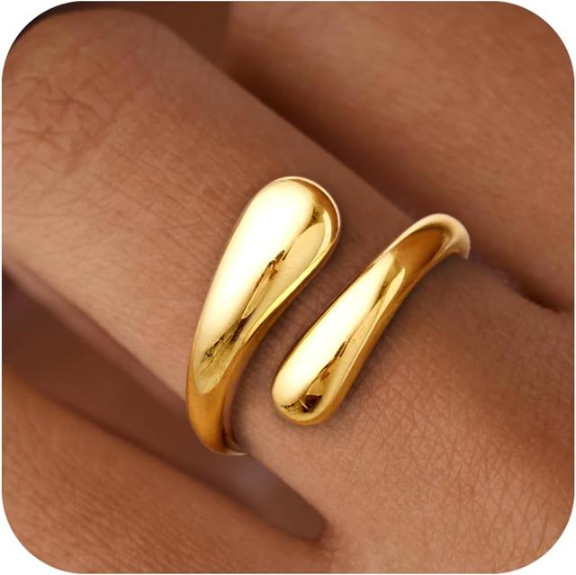 Product image of Non Tarnish Gold Chunky Rings for Women, 14K Gold Plated Statement Dome Rings, Stackable Mens Wedding Band Jewelry Size 5-15