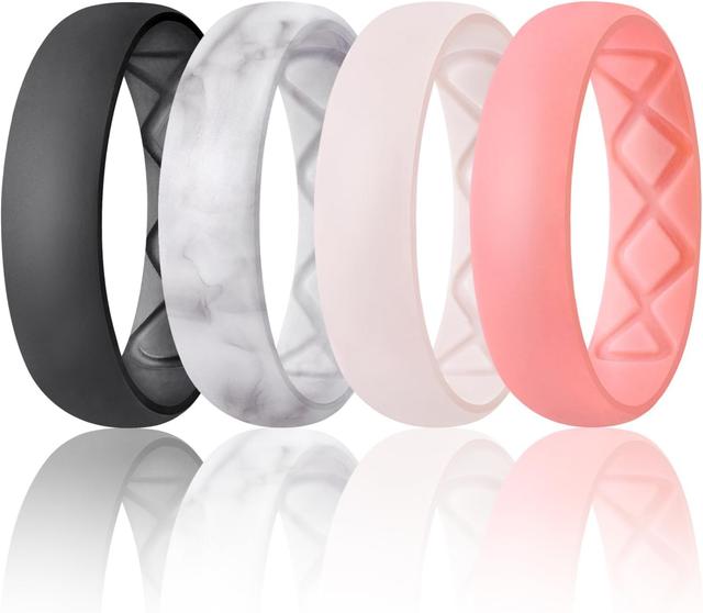 Product image of Egnaro Inner Arc Ergonomic Breathable Design, Silicone Rings for Women with Half Sizes, Women's Silicone Wedding Band, 6mm Wide - 2mm Thick