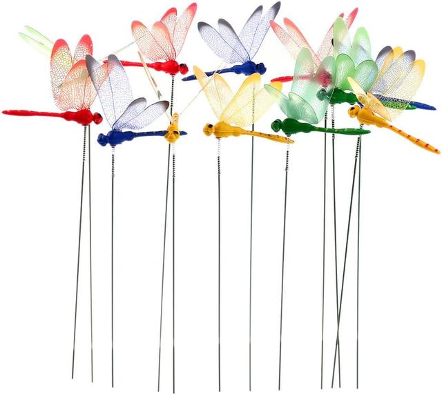 Product image of 24 Pieces 3D Dragonfly Garden Decor Dragon Fly Garden Stakes Dragonflies Garden Ornaments Patio Decoration Dragonfly Stakes with Sticks, 4 Colors
