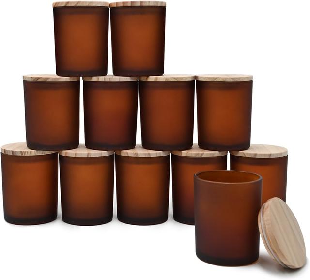 Product image of Thick Candle Jars for Making Candles 12 Pcs, 7 OZ Empty Jars with Wood Lids for Candle Making, Sample Container, Frosted Brown