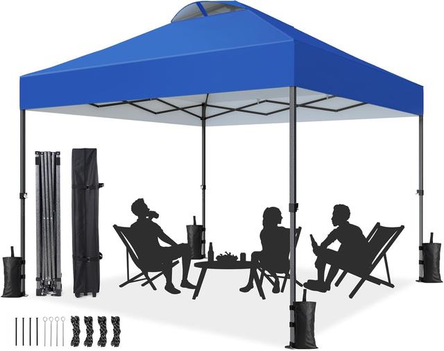 Product image of Pipishell 10x10 Pop Up Canopy Tent, Portable Outdoor Canopy, One-Person Setup, UV-Resistant & Waterproof Easy Up Canopy with Guylines, Stakes & Sandbags, Beach Canopy with 3 Height Levels, Blue