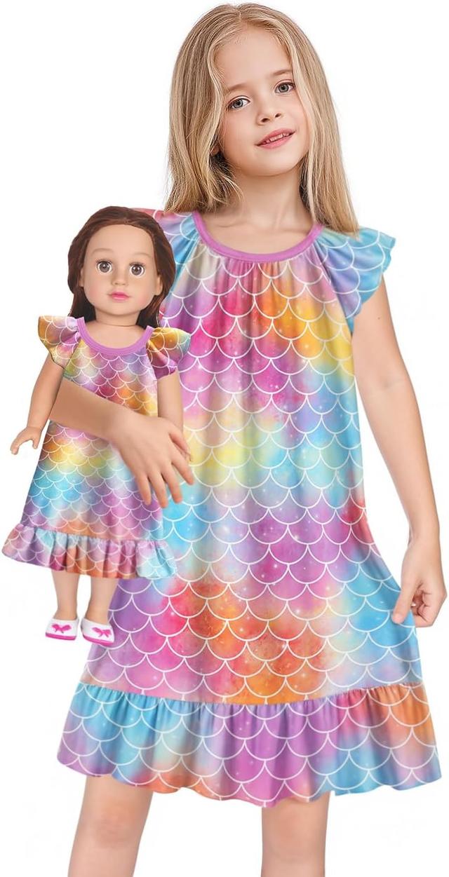 Product image of LQSZ Doll and Girl Matching Nightgown Outfit Pajamas Nightie Nightgown for Girls and 18" Dolls Clothes