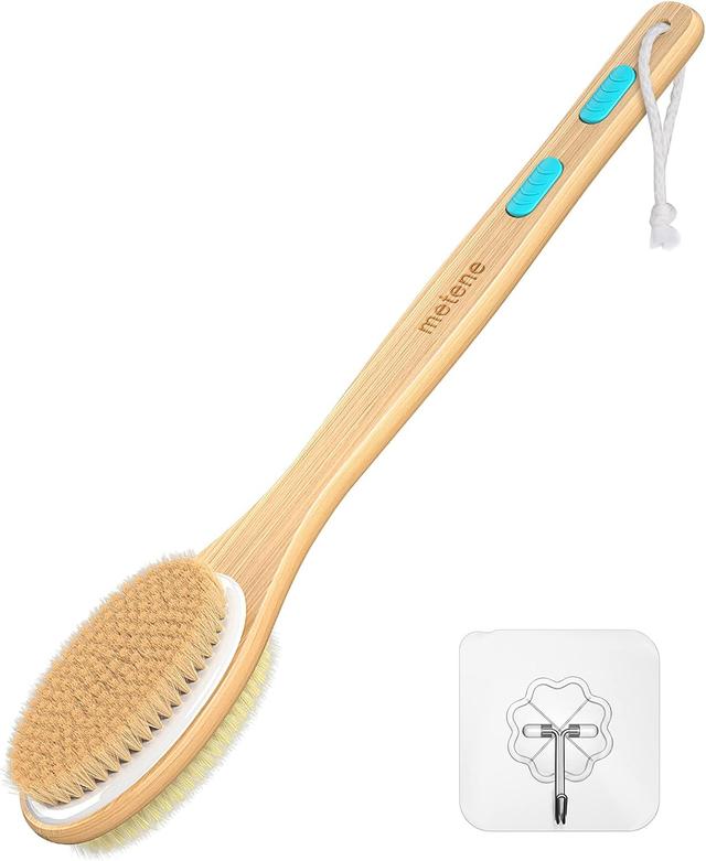 Product image of Metene Shower Brush with Soft and Stiff Bristles, Bath Dual-Sided Long Handle Back Scrubber Body Exfoliator for Wet or Dry Brushing