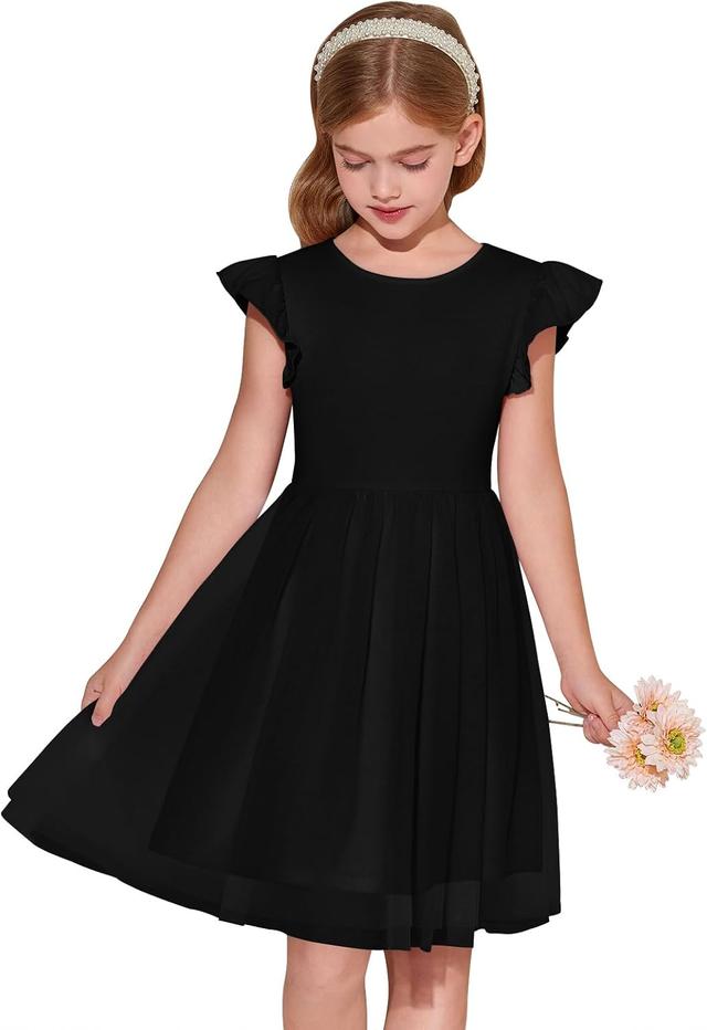 Product image of Haloumoning Girls Tutu Dress Ruffle Short Sleeve Fluffy Summer Party Tulle Dress for Kids 5-14Y