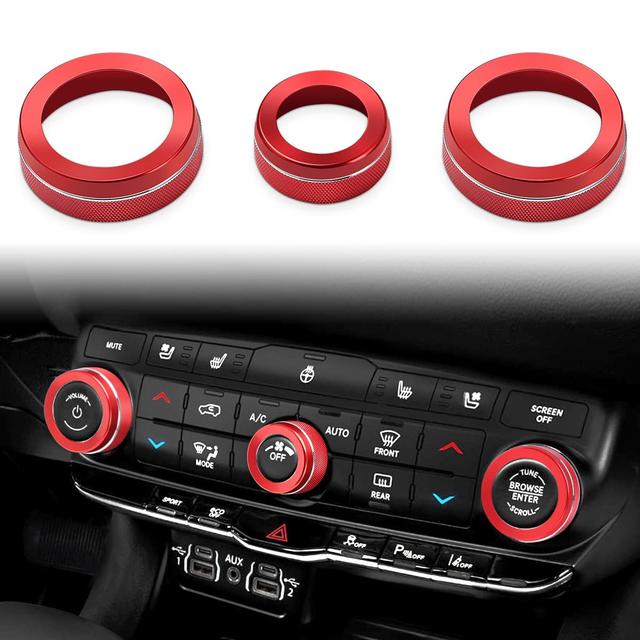 Product image of Auovo Volume Knob Tune Knob Air Conditioner Knob Covers Compatible with Dodge Durango 2021 2022 2023 2024 Car Interior Trim Decorations A/C Switch Rings Volume Controller Rings (3pcs/Set, Red)