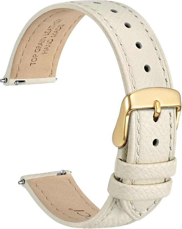Product image of WOCCI 18mm Grace Watch Band for Ladies, Top Grain Leather, Quick Release Replacement Strap with Gold Buckle (Beige)