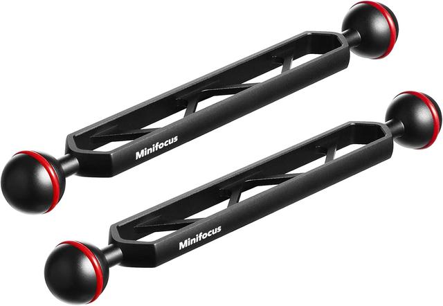 Product image of MINIFOCUS 8" Double Aluminum Extension Arm, 1" Ball Head Connector Underwater CNC Arm System Ball Head Extension for Strobe/Video Light/Diving Camera Tray, Waterproof and Rustproof (2pack)
