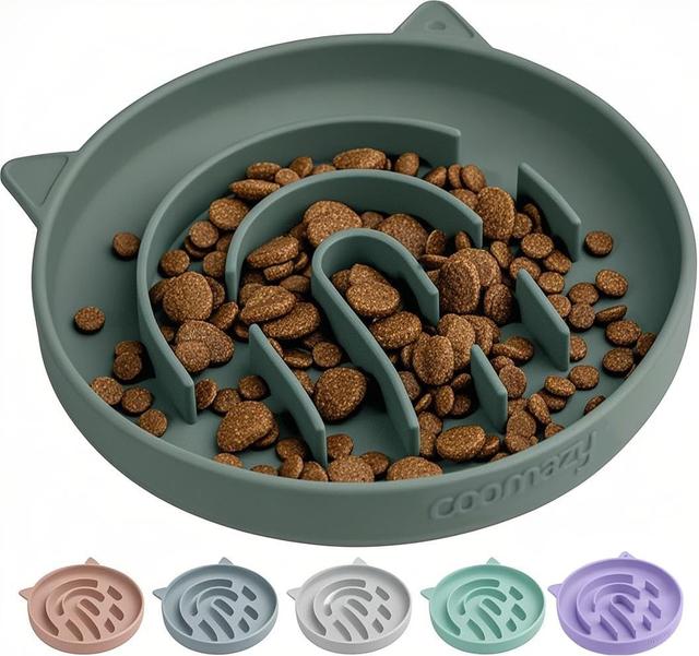 Product image of Coomazy Silicone Slow Feeder Dog Cat Bowls, Interactive Puzzle Toy for Pets Food Training, Keeps Dogs Cats Busy, Prevents Puppy Kitty Overeating (Dark Green, 1.4Cup)