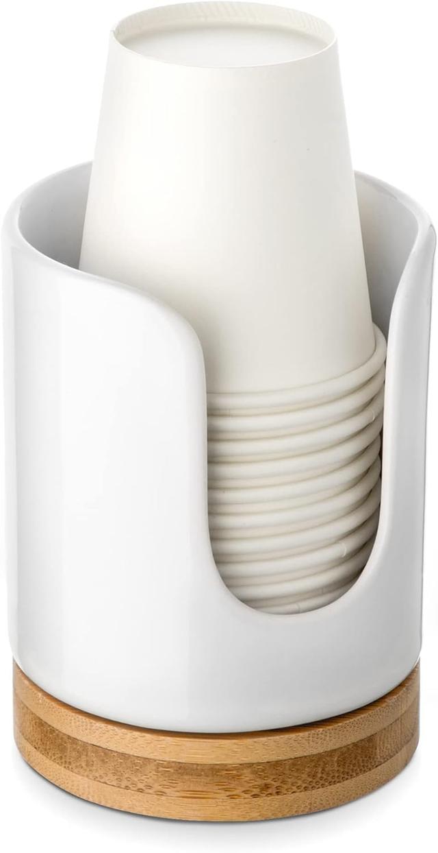 Product image of Ceramic Bathroom Cups Dispenser - 3 oz Disposable Paper & Plastic Bathroom Cups Holder - Mouthwash Cups Dispenser for Bathroom, Guest Toiletries, Countertop - BPA Free, Kids Safe(White)