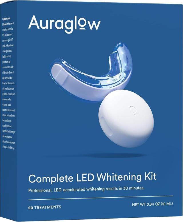 Product image of Auraglow Teeth Whitening Kit, LED Accelerator Light, 35% Carbamide Peroxide Teeth Whitening Gel, 20+ Whitening Treatments, Whitens up to 10 Shades in 7 Days
