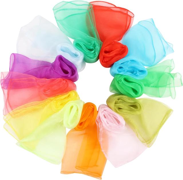 Product image of CCINEE 24Pcs Dance Scarves for Kids Play Music Scarves Dance Scarf Play Scarves Movement Square Juggling Silk Tricks Scarves Rhythm Band Scarves Scarfs for Children Movement(12 Colors)