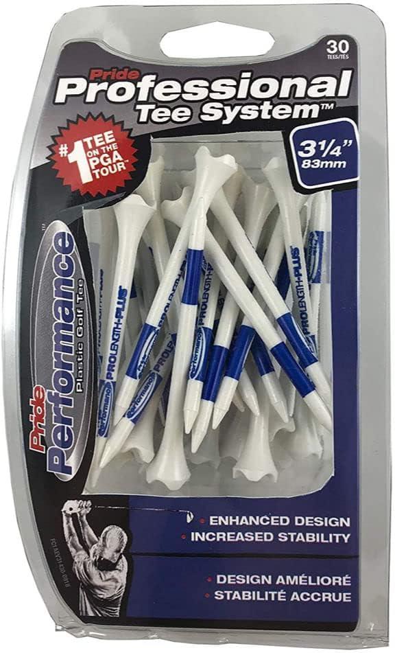 Product image of Pride PTS Plastic Golf Tees - 30 Count, 3 1/4 Inch - #1 Tee on Tour - Striped for Height Consistency - Improve Distance and Accuracy