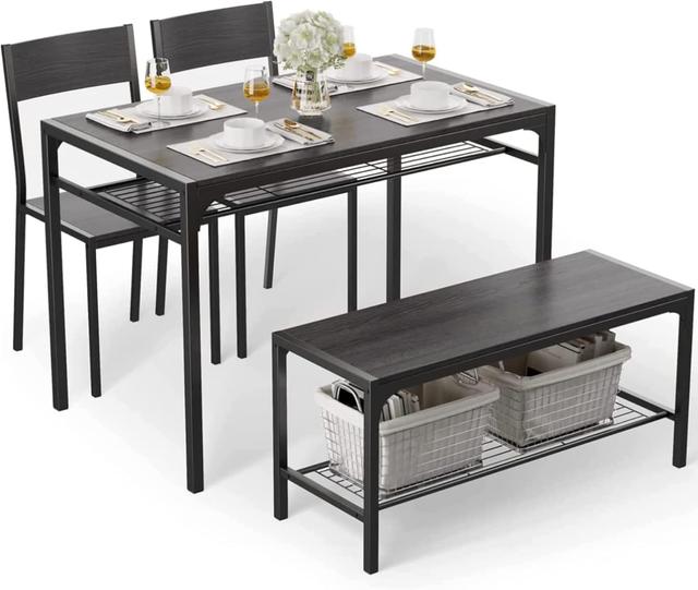 Product image of Gizoon Kitchen Table and 2 Chairs for 4 with Bench, 4 Piece Dining Table Set for Small Space, Apartment
