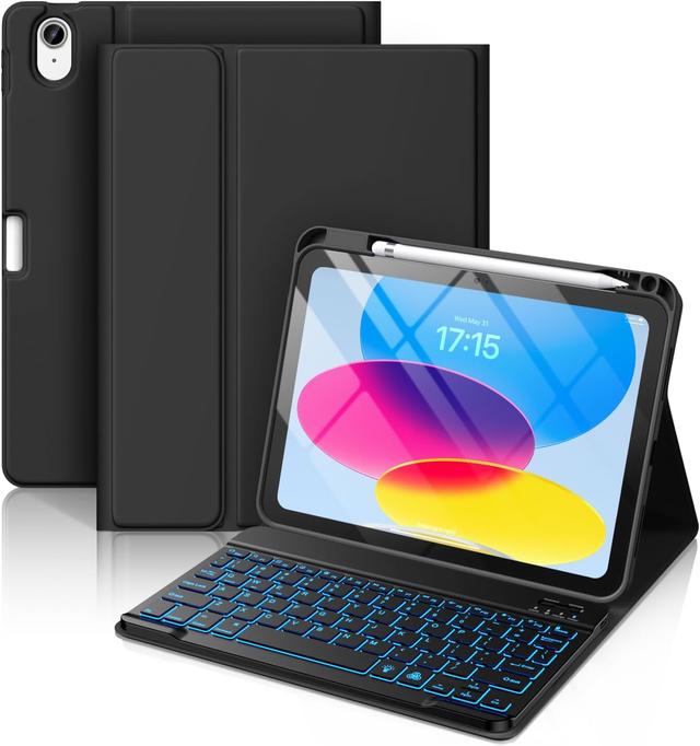 Product image of Hamile for iPad 11th 10th Generation Case with Keyboard - 7 Colors Backlit Wireless Detachable Folio Keyboard Cover with Pencil Holder for iPad 11-inch A16 2025 10th Gen 10.9 Inch 2022 (Black)
