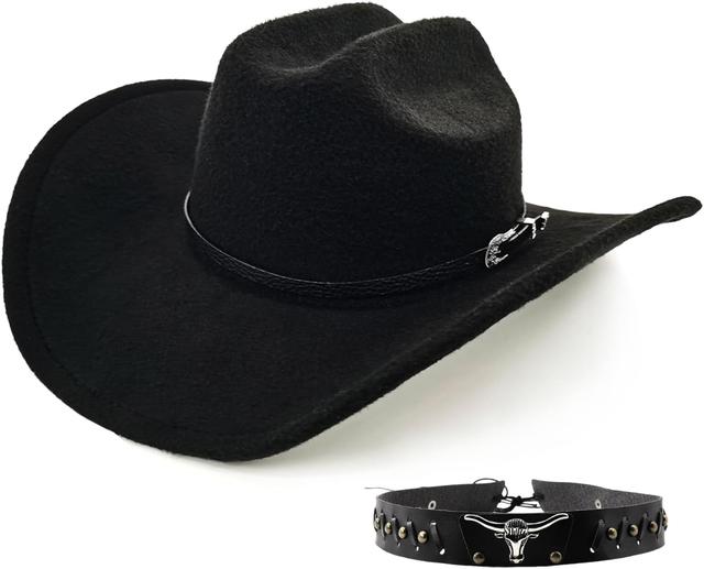 Product image of Classic Western Cowboy Hat for Men & Women, Felt Cowgirl Hat with Two Decorative Bands, ，Wide Brim， All-Season Wear