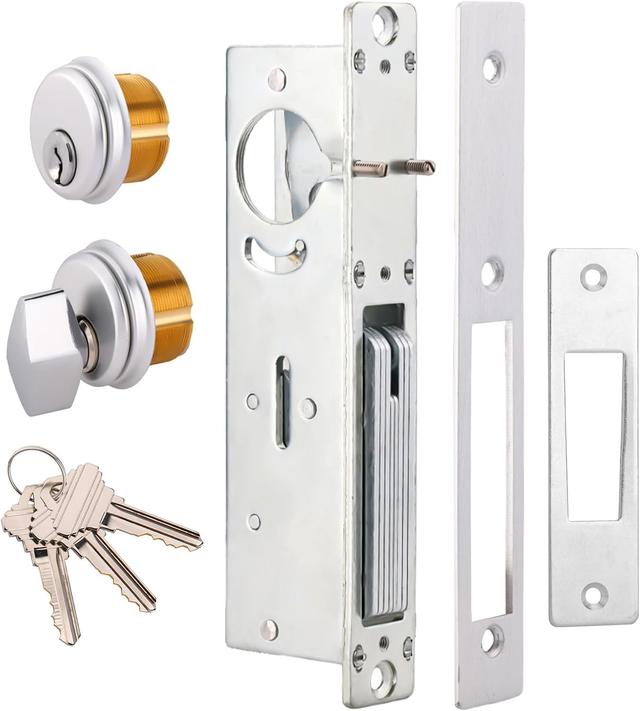 Product image of Commercial Door Lock with Deadbolt and Solid Brass Mortise Cylinder, Storefront Door Lock with Brass Key for Shop Doors, 1-1/8" Backset