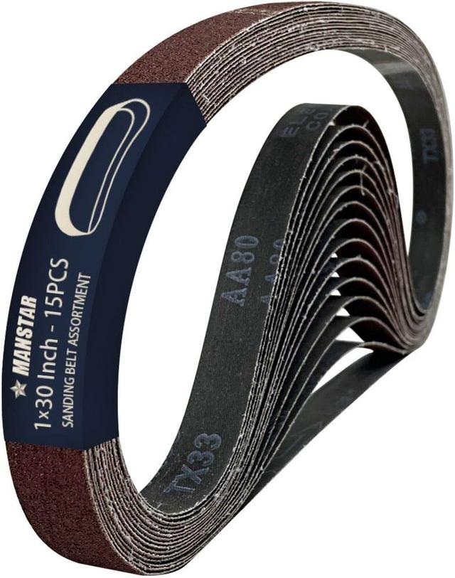 Product image of 15 Pcs 1 x 30 Inch Assorted Aluminum Oxide Sanding Belt,80/120/150/240/400 Grit