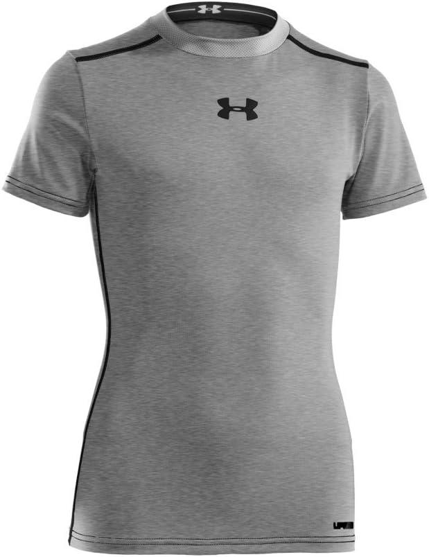 Product image of Under Armour Boys' UA HeatGear Sonic Fitted Short Sleeve Youth Medium True Gray Heather