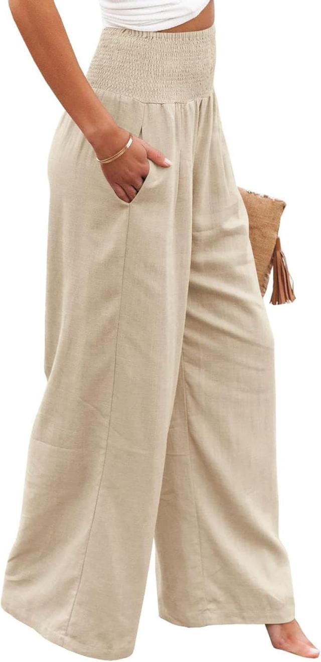 Product image of Womens Linen Pants Casual Loose Wide Leg Pants Summer High Waisted Palazzo Trousers Breathable Elastic Waist Trousers