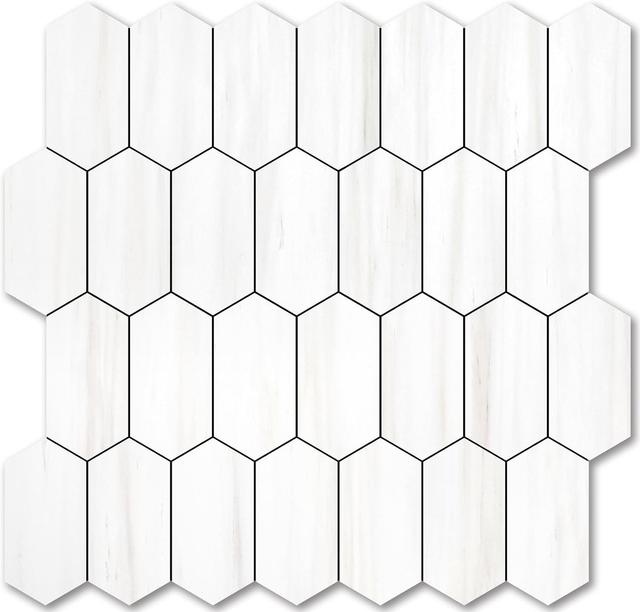 Product image of Vamos Tile Long Hexagon Peel and Stick Backsplash Tile - 10 Sheets Stick on Backsplash for Kitchen and Bathroom 12.4 x 12 Inch Dolomite Marble Look PVC Self Adhesive Mosaic Wall Tiles