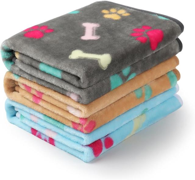 Product image of Luciphia 1 Pack 3 Blankets Fluffy Premium Fleece Pet Blanket Flannel Paw Printed Throw for Dog Cat(Small 23x16'', Grey/Brown/Blue)