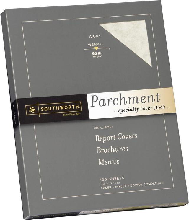 Product image of Southworth Parchment Cardstock, 8.5” x 11”, 65 lb/176 gsm, Ivory, 100 Sheets - Packaging May Vary (Z980CK)