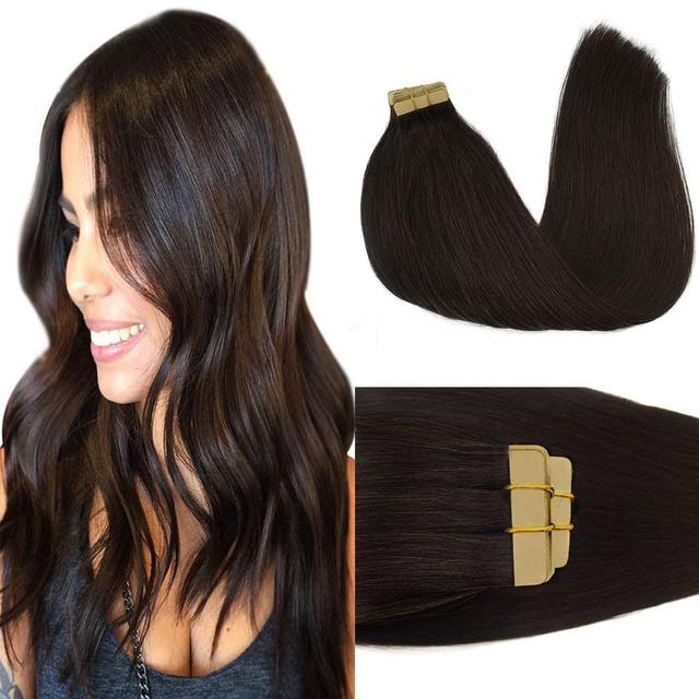 Product image of GOO GOO Tape in Hair Extensions Human Hair, 2 Dark Brown, 20inch 50g 20pcs, Skin Weft Seamless Invisible, Silky Straight with Thick Ends, Remy Human Hair