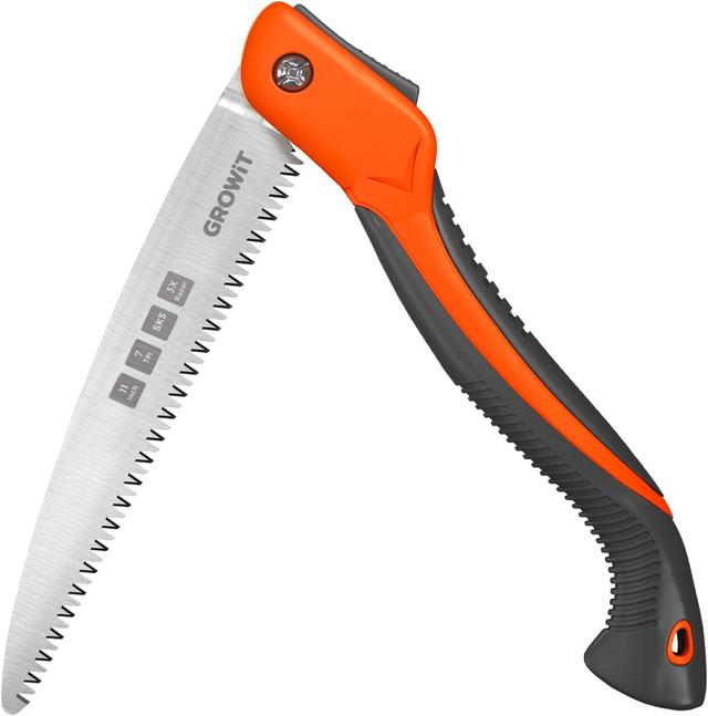 Product image of GROWIT Folding saw 11 Inch - Heavy Duty Pruning Saw with Triple-Cut SK5 Blade, 7 TPI Razor Teeth for Tree Trimming, Wood Cutting, Camping, Bushcraft, and Gardening