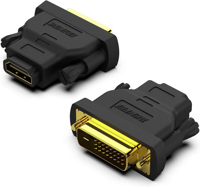 Product image of BENFEI DVI to HDMI, Bidirectional DVI-D to HDMI Male to Female Adapter with Gold-Plated Cord 2 Pack