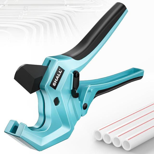 Product image of SHALL PVC Pipe Cutter, Cuts up to 2-1/2”, Heavy-Duty Aluminum Ratchet Pipe Cutter Tool for PVC, PPR, PE, PEX, Plastic Hoses & Plumbing Pipes, Fast Pipe Tube Cutters with High Performance SK5 Blade