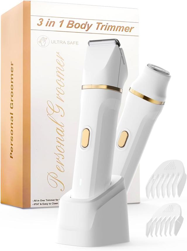 Product image of Upgraded Bikini Trimmer for Women, Dermave Bikini Shaver [2in1 & Painless] Electric Face Razors/Shaver, [Waterproof] Pubic Body Hair Trimmer, Replaceable Ceramic Blade, Charge Dock, Gifts for Women