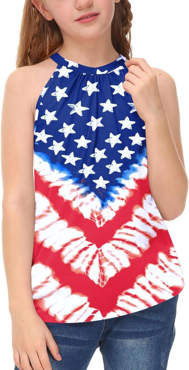Product image of BesserBay Girls July 4th Halter Neck Summer Sleeveless Shirt American Flag Patriotic Tank Tops 5-14 Years