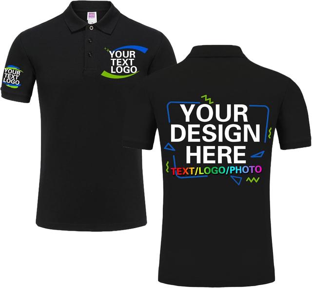Product image of Custom Polo Shirt Design Your Own Text Logo Photo Name - Customized Personalized Polo Shirts for Men Women Front Back Print