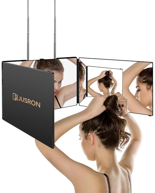 Product image of JUSRON 360 Viewing Angle Self Hair Cutting Mirror, Clear Anti-Fog HD Glass (Black Without LED Without Accessories)