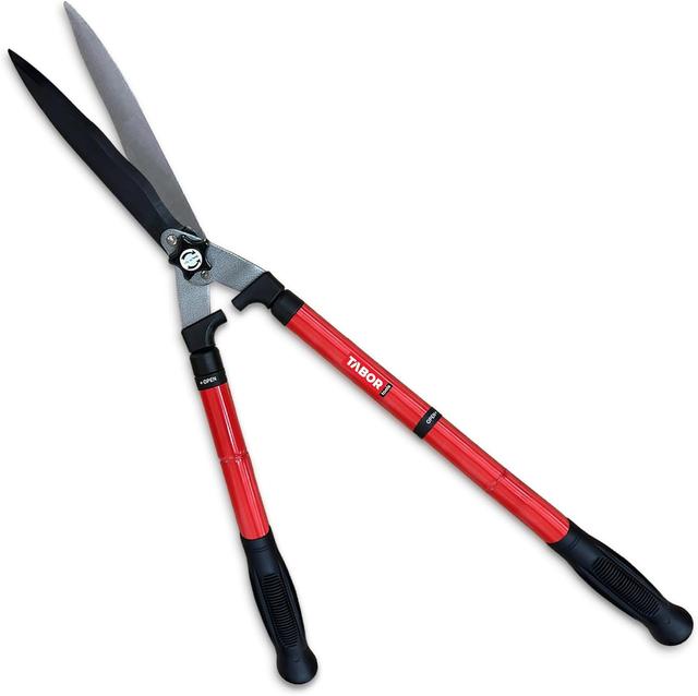 Product image of TABOR TOOLS B212A Telescopic Hedge Shears with Wavy Blade and Extendable Steel Handles. Extendable Manual Hedge Clippers for Trimming Borders, Boxwood, and Tall Bushes.