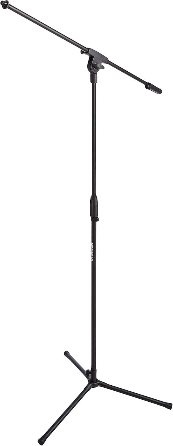 Product image of Amazon Basics Adjustable Boom Arm Height Microphone Stand with Tripod Base, Up to 85.75 Inches - Black
