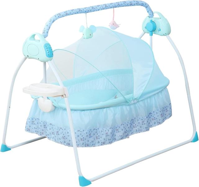 Product image of TFCFL Electric Baby Crib Cradle, 0-18 MonthsInfant Bed Auto Swing with Remote Control & Music, 25KG/55LBS Capacity, Foldable Baby Bassinet, Blue
