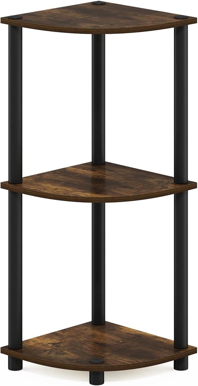Product image of Furinno Turn-N-Tube 3-Tier Reversible Corner Display Rack Multipurpose Shelving Unit, Round, Amber Pine/Black