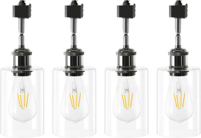 Product image of H Type Track Lighting Heads E26 Track Light Heads Modern Pendant Track Lighting Fixtures Ceiling with Glass Lamp Shade for Kitchen, H Track Lighting Rail System Compatible, 4 Pack (No Bulbs)