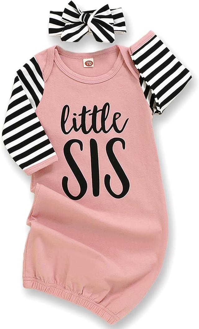 Product image of AMAWMW Newborn Baby Girl Little Sister Sleeper Gown Stripe Long Sleeve Nightgown Pajamas Gifts Stuff Essential Outfit