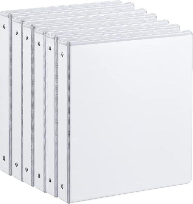 Product image of 1-inch 3 Ring Binder with 2 Interior Pockets, 1'' Basic Binders Holds US Letter Size 8.5'' x 11'' Paper - Versatile Binders for Office, Home, and School Use, 6 Pack (White)