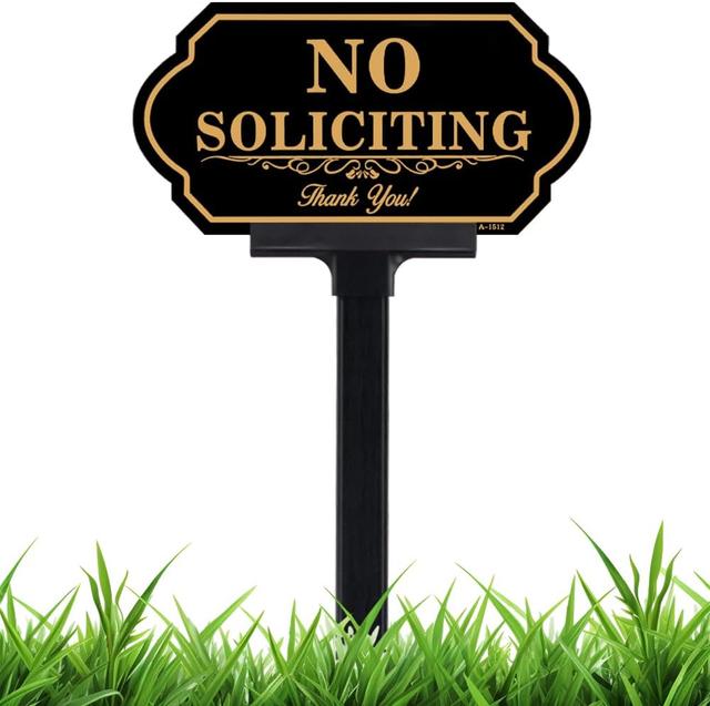 Product image of No Soliciting Sign for House with Stake - 50-mil Thick Aluminum - 5x10 Inch/37 Inch High - Adjustable Height - Outdoor Yard Sign for Home and Front Door (A1512)