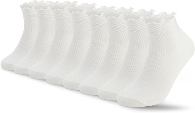 Product image of 8 Pairs Frilly Socks Women,Ruffle Socks for Girl Women,Solid Color Lettuce Edge Comfort Breathable One Size 5-9