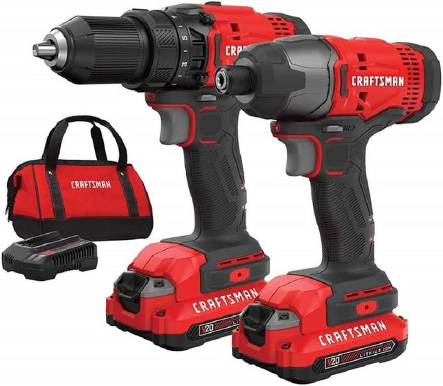 Product image of CRAFTSMAN V20 MAX Cordless Drill and Impact Driver, Power Tool Combo Kit with 2 Batteries and Charger (CMCK200C2AM)