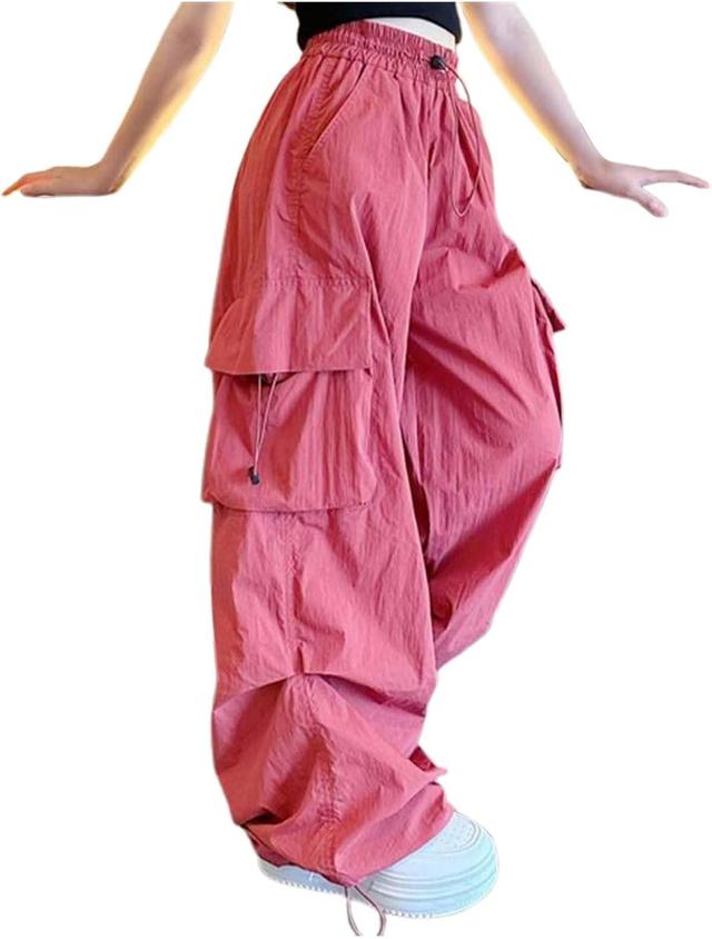 Product image of Girls Parachute Cargo Pants Elastic High Waist Drawstring Jogger Trousers Y2k Casual Loose Aesthetic Streetwear Sweatpants