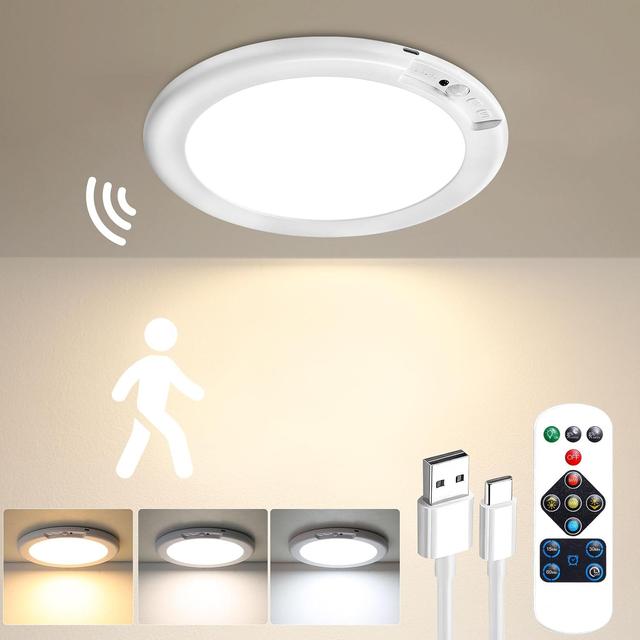 Product image of Rechargeable Motion Sensor Ceiling Light with Remote - Magnetic Wireless Ceiling Light Battery Powered for Closet Shower Stairs Shed Hallway Porch Patio ect