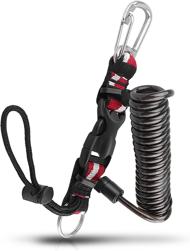Product image of Scuba Diving Lanyard, Heavy Duty Stainless Steel Spring Coiled Lanyard with Quick Release Buckle and Dive Flag Strap